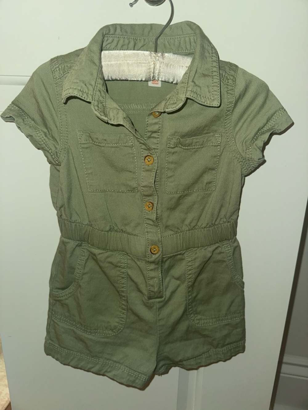Girls Olive Green Short Sleeve Romper